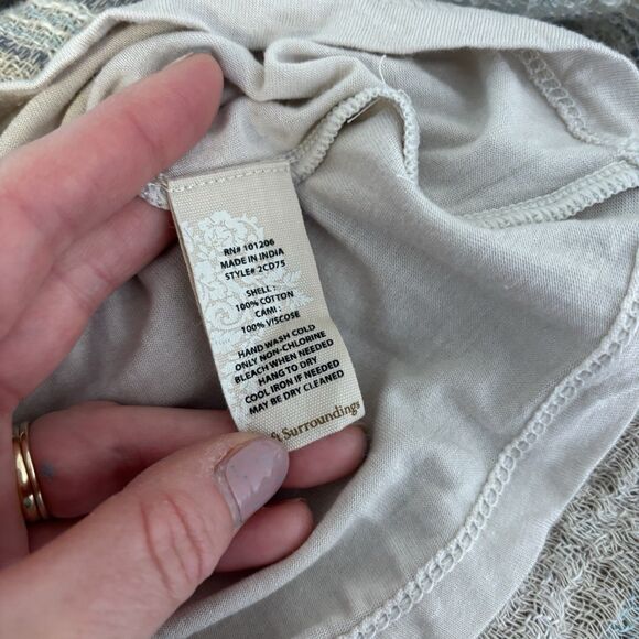 Soft Surroundings Seaside Blue Sand Woven Cotton Pullover Blouse Top Womens Med - Picture 10 of 11